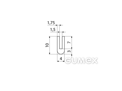 Silikónový profil tvaru "U", 10x4/1,5mm, 70°ShA, -60°C/+180°C, biely